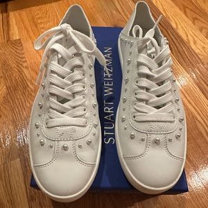 Stuart Weitzman superstud convertible leather sneaker in white